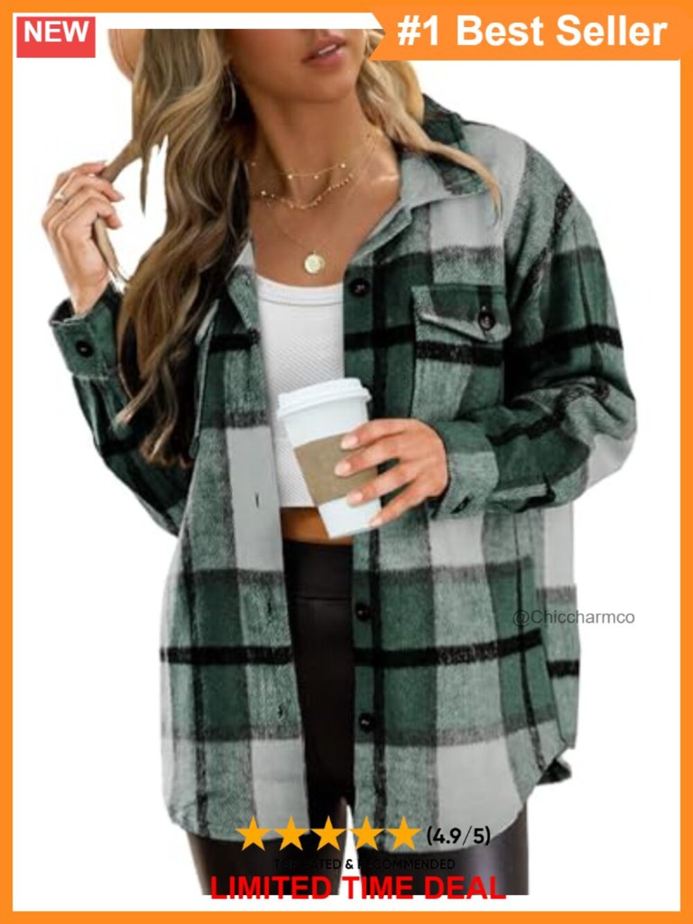 Plaid Flannel Shacket Button Down Long Sleeve Loose Fit Jacket